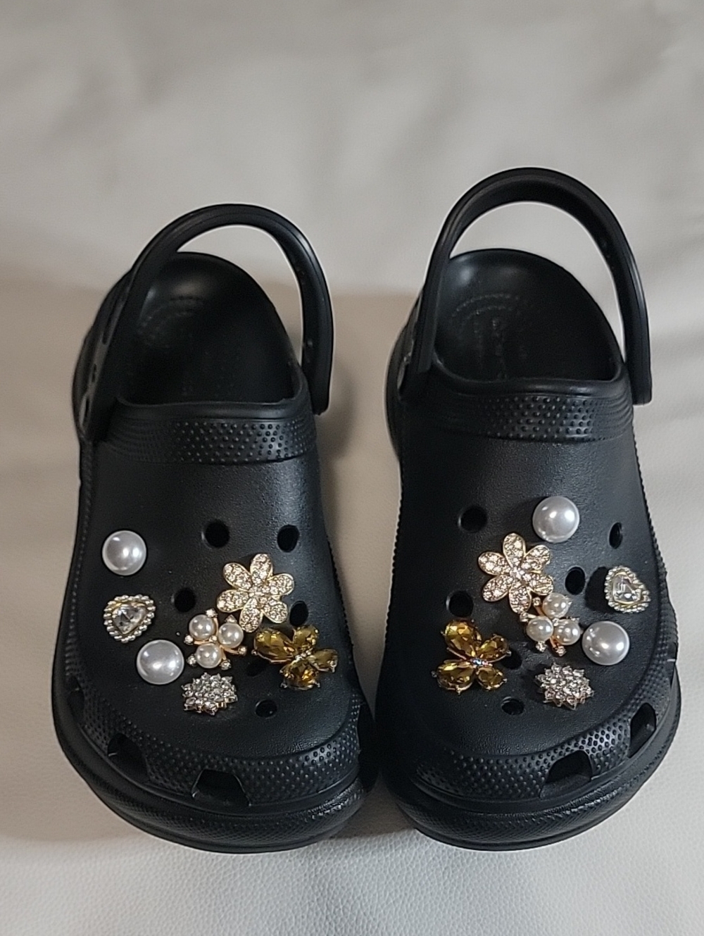 Crocs Classic Clog Black Custom Pearl Rhinestone Bling Charms Toddler Sz W4